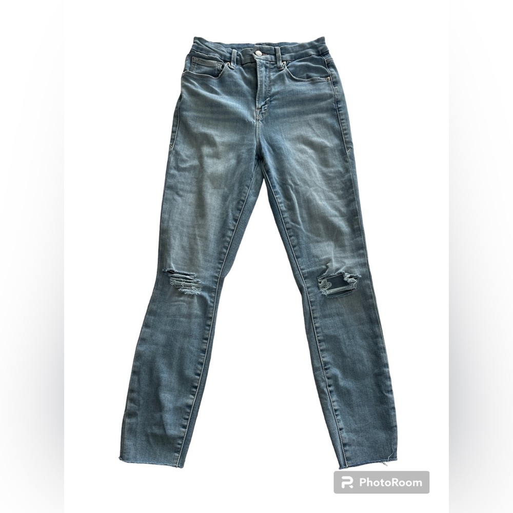 NWT Good American Good Icon High-Rise Straight Cropped Jeans in Indigo157